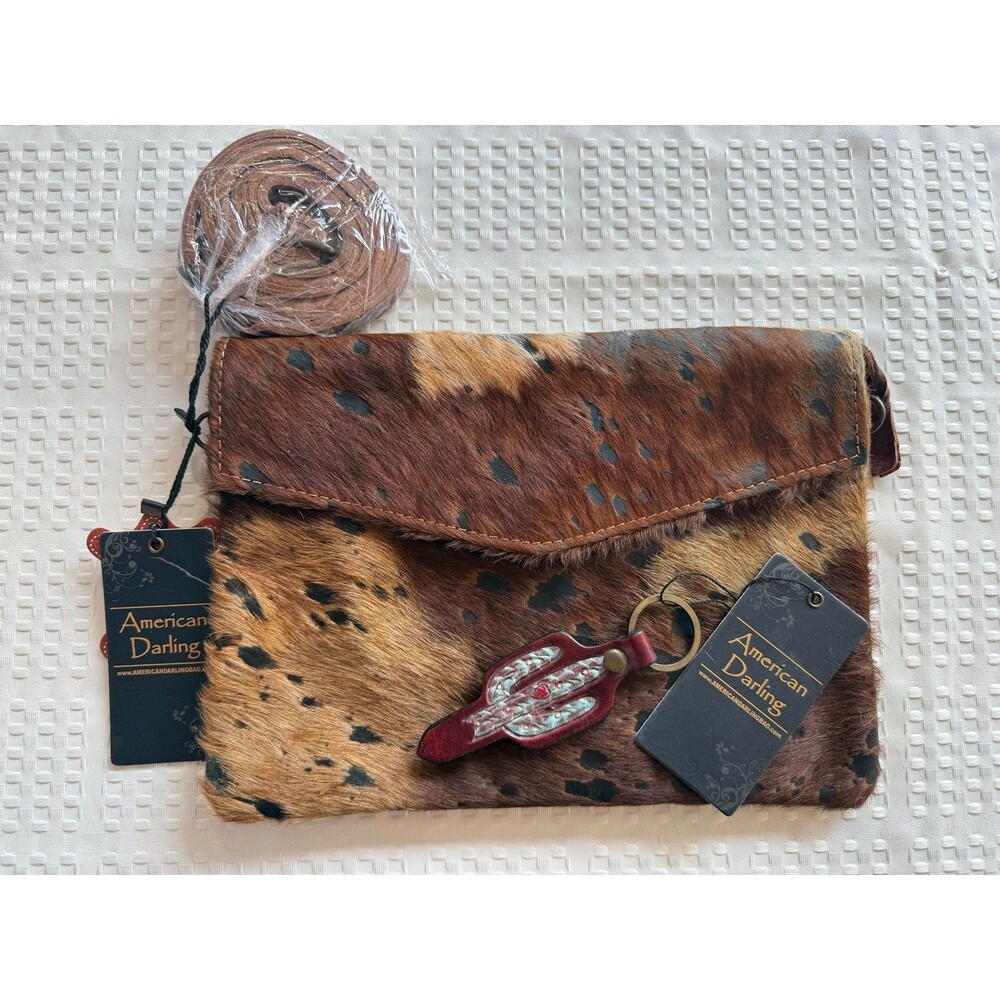New American Darling Cowhide and Hair Envelope Clutch Bag Includes Keychain!